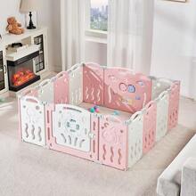 Adjustable Baby Playpen With 14/18/22 Panels – Foldable Kids Activity Centre, Portable Safety Play Yard For Indoor And Outdoor Use - 粉色 - 查看 1