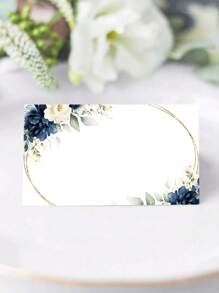 24pcs Floral Pink & Green Themed Foldable Wedding Place Cards, Suitable For Wedding Reception, Party, Birthday, Can Be Written On