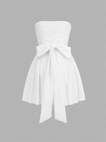 Unadoll Ladies Going On Beach Vacation, Dating, Valentine's Day, Mother's Day, Summer Strapless, Sexy Waist Cinching, Back To School Short Party, Tea Party, Elegant Party Dress, Dress ﻿ - White - View 4