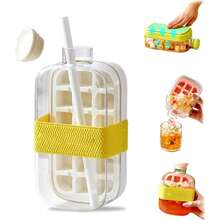 Botella de cubitos de hielo, botella de agua con bandeja de cubitos de hielo 2 en 1 sin contacto con tapa y cubitera, botella para hacer cubitos de hielo, bandeja de cubitos de hielo vertical con tapa fácil de presionar para el congelador