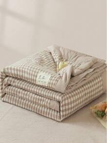 1 件轻质夏季被子，咖啡格子图案，柔软透气，绗缝设计，适合夏季卧室使用 - 彩色 - 查看 6