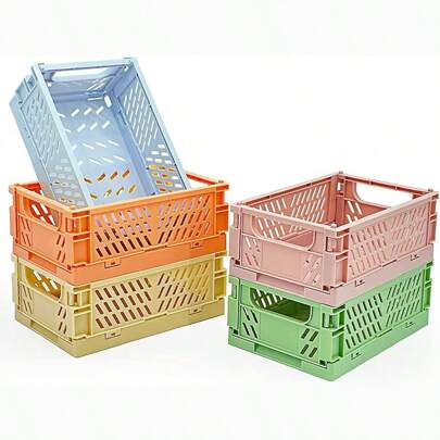 1 Piece Pastel Crate For Storage, Mini Plastic Folding Basket, Cute Colored Mini Storage Box, Bedroom, Office, Classroom, Bathroom, Desk Drawer Holder