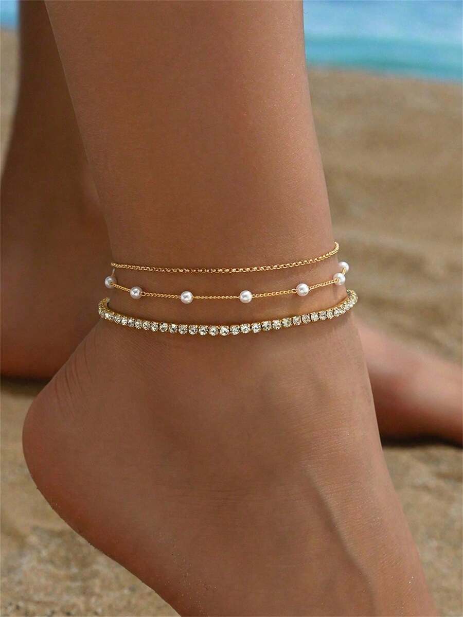 3pcs/Set Summer Beach Anklets, Suitable For Wearing During Outdoor Activities - one-size - View 1