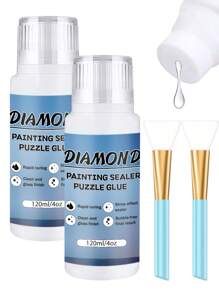 2 pièces/set Scellant pour peinture de diamant fait main 120ml, colle pour peinture de diamant DIY, comprenant un pinceau, convient pour les arts et artisanat de peinture de diamant DIY pour adultes, accessoires adhésifs et outils