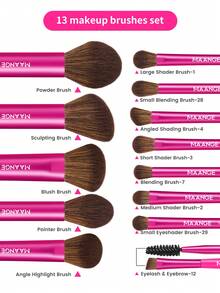 MAANGE 13pcs Professional Soft Aluminum Tube Makeup Brush Set,Soft Foundation Brush, Eyeshadow Brush, Eyebrow Brush, Blending Brush,Highlight Brush,Concealer Brush,Makeup Brush For Powder Liquid Cream,For Daily Use And Travel,Makeup Accessories Gifts For Friends ﻿ ﻿ ﻿ - 玫紅色 - 查看 3