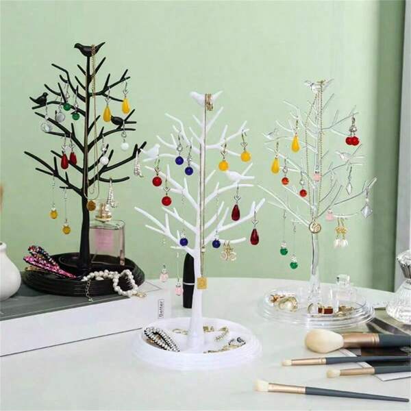 Bird & Tree Earring Organizer Display Rack, Makeup Dressing Table Tree Shaped Storage Stand For Necklaces, Earrings, Jewelry Accessories