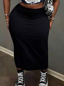 Summer Essentials 2025: Elegant & Sexy Plus Size Low-Rise Knitted Bodycon Maxi Skirt - Tummy Control, Versatile Beach To Club Outfits, Casual Chic Vacation & Festival-Ready Black Skirt For Women,Dresses For Women Summer,Streetwear Women,Gothic Clothes - Black - View 5