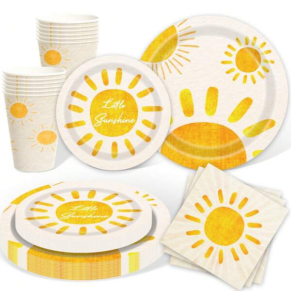 Boho Sun Birthday Party Decorations Tableware Sets Including Disposable Bohemia Sunshine Plates Napkins Cups For Sun Birthday Party Supplies