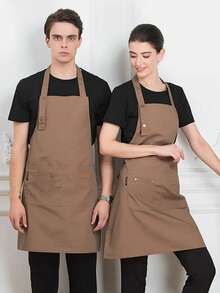 1 件新款时尚轻便透气涤纶厨房围裙，适合厨师、餐厅、酒吧、咖啡馆、美容院 - 米色 - 查看 8