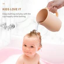 KUNT 1件1500ml婴儿沐浴漱口杯可爱猫尾巴设计大容量硅胶洗发漱口杯带手柄柔软儿童洗发杯 - 彩色 - 查看 4