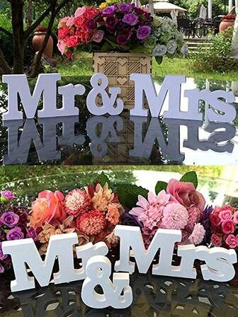 3 Piece Mr And Mrs Wooden Sign Set, Made Of Wood, No Electricity Required, Perfect For Weddings, Bridal Showers, Valentine's Day And Celebrations With Table Decorations And Photo Props