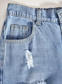 Tween Boys Distressed Pocket Casual Denim Shorts, Suitable For Summer