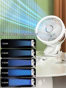 便携式夹式风扇，可充电，720°可调节，带LED灯，小巧桌面风扇，强劲静音，5档风速，USB充电，迷你个人降温风扇，适用于桌面、家庭办公室、婴儿车、露营，是送给女性的绝佳礼物。 - 彩色 - 查看 9
