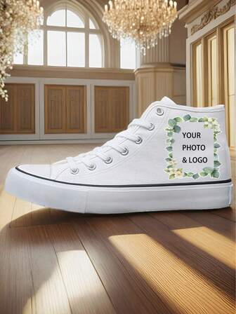 Custom DIY Canvas Mid-Top Casual Sneakers, Simple Design, Outdoor Vulcanized Rubber Sole, All Season