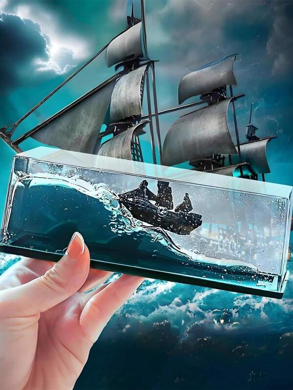 1pc, Graduation Gift Unsinkable Black Pearl Cruise Ship Ornament Pirate Ship Decorative Cruise Fluid Drift Bottle Cruise Ship Model Suitable For Desktop Toys, Graduation Gifts, Cruise Fluid Boat Decor, Home Performance, Never Settles Cruise Decor, Car Display And Gifts, Boys Birthday Graduation Gifts, Seasick And Motion Sickness Toy For Home, Room, Office Decoration, Perfect Gift For Ocean Cruise Lovers