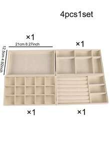 1/4pcs Beige Desktop Jewelry Display Storage Box Elegant Stackable Velvet Jewelry Tray Organizer - Portable Multi-Purpose Storage For Rings, Earrings, And Necklaces - Beige - View 6
