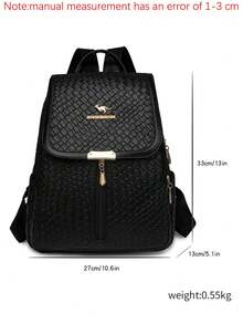 1 Pc Casual Retro Woven Pattern Small Backpack.Fashionable Portable Personalized Shoulder Bags.Large Capacity Elegant Handbag.Business Commuter Bag.Exquisite Satchels.Daily Joker Backpack Purse.Shopping Bag.School Bag. - Black - View 11