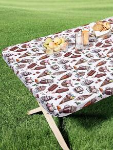 1pc Rectangle Vinyl Tablecloth, Fitted Table Cover Washable 6ft Outdoor Table Cover With Elastic Edges Perfect For Camping, Picnics, And Garden Parties Durable Polyester - Multicolor - View 4