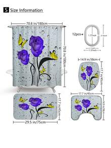 1pc/4pcs Romantic Rose & Butterfly Printed Bathroom Curtain Set, Adds Dreamy Atmosphere To Bathroom. Includes Shower Curtain With 12 Hooks, Bath Rug, U-Shaped Toilet Mat, Toilet Lid Cover, Bathroom Divider, Bathroom Accessories, Bathroom Decor