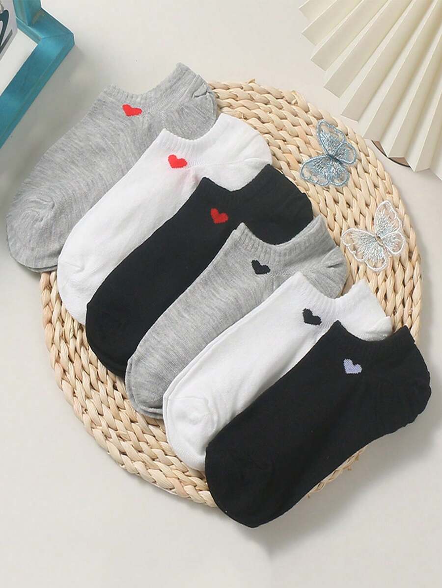 6 Pairs Random Minimalist Sports Ankle Socks, No Show Socks, Low Vamp, Spring/Summer - Multicolor - View 1