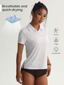 Polo de moda para mujer con diseño de malla texturizada transpirable y elástica, de estilo minimalista casual para uso diario