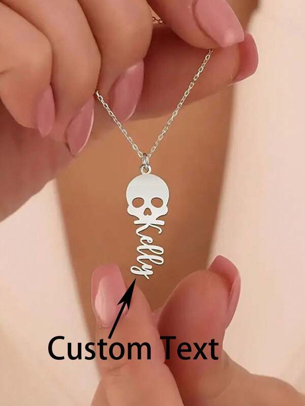 Personalized Skull Name Necklace - Gold Stainless Steel Pendant With Exquisite Chain, Customized "Kelly" Design, Women's Halloween Or Celebration Daily Jewelry