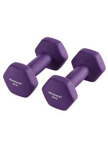 SONGMICS Juego de 2 Mancuernas, 2 x 2 kg, Recubrimiento de Vinilo Antideslizante, con Acabado Mate, para Gimnasia en Casa, Entrenamiento de Ejercicios de Fitness, Violeta MSYL64PL