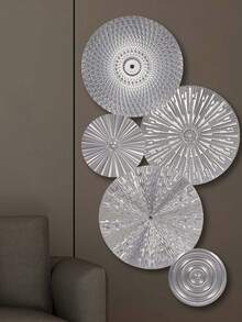 Moderne Eleganz, silberne geometrische Metallwandkunst - wiederverwendbar, stromloses Dekor für Wohnzimmer, Schlafzimmer, Büro und Hotel, TV, Badezimmerwand - 1 Stück - Übersicht 1