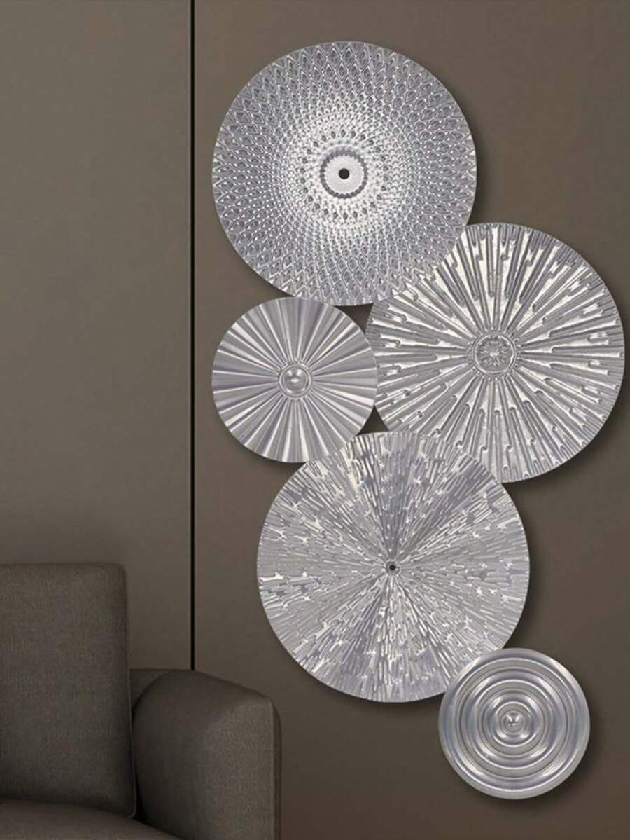 Moderne Eleganz, silberne geometrische Metallwandkunst - wiederverwendbar, stromloses Dekor für Wohnzimmer, Schlafzimmer, Büro und Hotel, TV, Badezimmerwand - 1 Stück - Übersicht 1