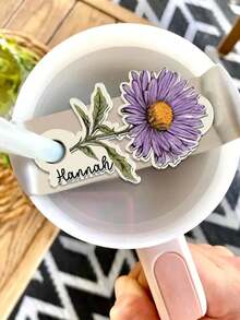 1pc Custom Accessions 30 40 OZ,Custom Flower&Name,Personalized Tumbler Name Plates,Gift For He She- Custom Name Tag For 30 40 Oz Tumblers, Tumbler Lid Topper - Ideal Cup ID Accessories Personalized Name Tag Compatible With Stanley Cup 30 40 Oz