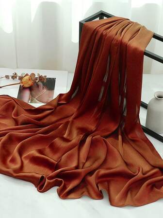 1pc Women's Elegant Solid Color Faux Silk Rectangular Scarf, Can Be Used As Headscarf, Neck Scarf, Or Shawl, Lightweight And Comfortable, Solid Color Design, Suitable For Daily Wear And Pairing With Dresses In Spring, Summer, And Autumn.