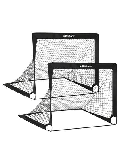  SONGMICS Juego de 2 Porterías de Futbol para Niños Plegables, 120 x 90 x 90 cm, Montaje Rápido, para Parque, Playa, Fibra de Vidrio Elástica, Tela Oxford y Poliéster, Negro