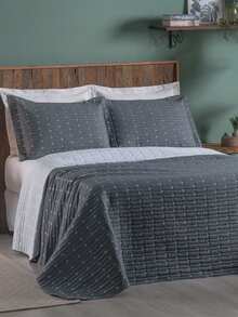 200 Thread Count Double-Sided Bedspread, Double/Queen/King/Single, Embroidered, 3-Piece Luxury Decor - Grey - View 7