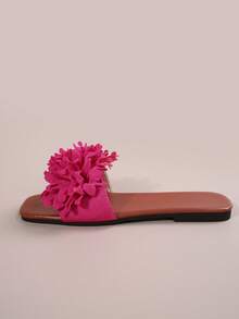 Floral Print Fashion Flat Sandals, Versatile Matching Goddess Shoes Suitable For Dates, Parties, Beach Getaways, Casual Home Wear - Hot Pink - View 4