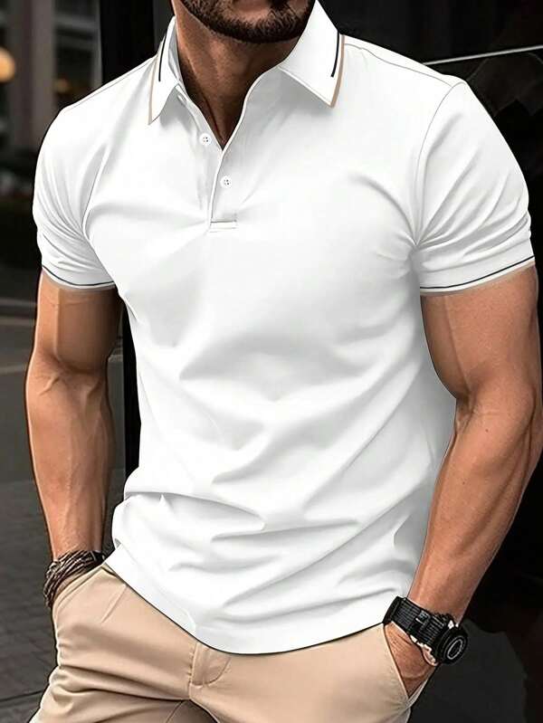 Heren zomer snel drogend poloshirt, dun korte mouwen casual elastisch effen T-shirt voor zaken, uitjes, kantoor, feestjes