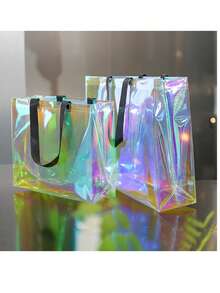 2/5pcs Transparent Iridescent 4-D-Ring Minimalist Multi-Purpose Shoulder Tote Bag, Suitable For Summer Outdoor Sports, Beach, Outdoor Activities Gift Bags - Multicolor - View 3