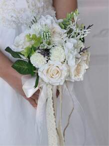 Bride And Bridesmaid Wedding Bouquet, White & Champagne Artificial Rose Wedding Decoration, Artificial Rose Wedding Bouquet, Bridal Bouquet, Bridesmaid Bouquet, Wedding Centerpiece Floral Arrangement, Party Home Decor Gift, Birthday Graduation