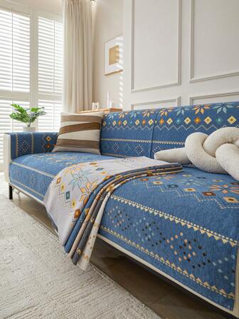 1 pieza Funda de cojín de sofá de estilo bohemio de chenilla anti-arañazos para gatos, fundas protectoras para sofás de 1/2/3/4 plazas, respaldo y reposabrazos, antideslizante, adecuado para todas las estaciones