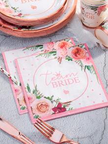 96pcs Floral Bridal Shower Party Supplies Set, 7/9 Inch Bridal Shower Plate, Floral Bridal Shower Paper Plates, Disposable Paper Cups And Plates, Rose Gold Bridal Shower Decorations For Bachelorette Party - Multicolor - View 7