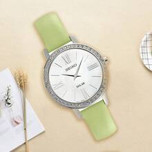Seiko SUP463P1 Ladies Watch - White Mother Of Pearl Dial Green Leather Strap Quartz - White - View 3