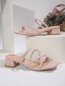 拖鞋女夏季新款时尚百搭细跟复古法式独特高跟鞋 - 粉色 - 查看 6