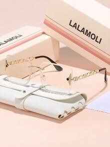 LALAMOLI 方形无框时尚眼镜，金属链腿和镂空设计，优雅女士夏日派对、街头摄影道具、节日礼物，渐变色