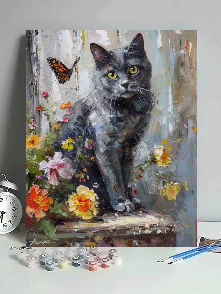 1 Set Black Cat Paint By Numbers DIY Oil Painting Kit, Frameless, Suitable For Living Room And Bedroom Decor, Unleash Creativity, No Drawing Skill Required, Beautiful Artwork, Perfect Gift For Holidays And Birthdays, 40*50CM