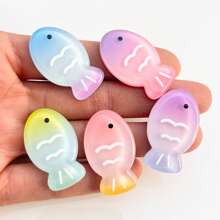 10pcs/Pack Mixed Cartoon Gradient Striped Fish Themed Flat Back Decals, DIY Crafts Stickers For Earrings, Hair Accessories, Wedding Decoration