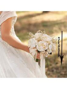 Bride And Bridesmaid Wedding Bouquet, White & Champagne Artificial Rose Wedding Decoration, Artificial Rose Wedding Bouquet, Bridal Bouquet, Bridesmaid Bouquet, Wedding Centerpiece Floral Arrangement, Party Home Decor Gift, Birthday Graduation