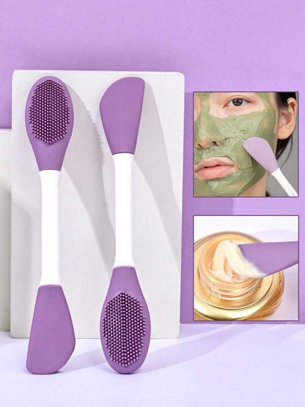 Double Head Silicone Facial Mask Brush Face Cleaning Massage Brush Deep Cleaning Blackhead Removing Mud Film Daub Multi-Purpose Facial Brush Convenient Travel Facial Brush Mother Day Gift