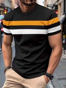 3 Pcs/Set Basic Summer Casual Sport Outdoor Short Sleeve T-Shirts, Color Block & Splice Design Tee - Multicolor - View 3