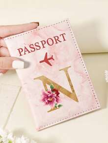 1 件 A-Z 26 个字母时尚字母印花时尚勃艮第护照套，优质 PU 皮革护照钱包，带多卡位，可存放信用卡、登机牌和身份证，紧凑便携的旅行必备收纳包，适合男女 - 粉色 - 查看 56