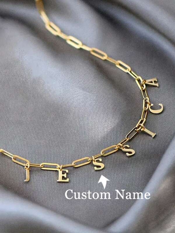 Collar minimalista personalizado con letra - Joyería personalizada con nombre como regalo para mujeres/mamá/novia | Día de San Valentín/Día de la Madre/Cumpleaños (Cadena tipo clip de papel, acero inoxidable)