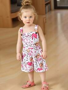 Mono tipo peto con estampado de botas para niña pequeña, diseño suelto, estilo vaquero western, para el verano - Rosa - Ver 4